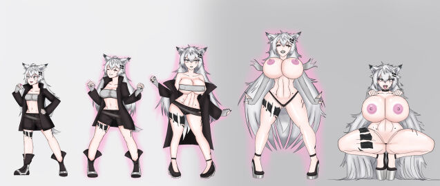 1girls arknights bimbofication bimbofication_sequence breast_expansion breast_implants female female_only gigantic_breasts huge_breasts implants lappland_(arknights) radromu sequence standing transformation transformation_sequence