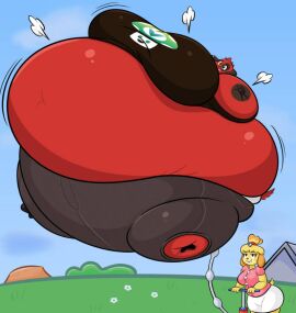 2girls air_inflation animal_crossing anthro bbw belly belly_overhang big_belly big_breasts breasts canid canine canis cherry_(animal_crossing) disco_chaos domestic_dog female female/female female_focus female_only full_body_inflation furry goth huge_belly hyper_belly immobile immobilization inflation isabelle_(animal_crossing) love_handles muffin_top non-canonical_size nonude ready_to_pop spherical_inflation ssbbw tight_clothing
