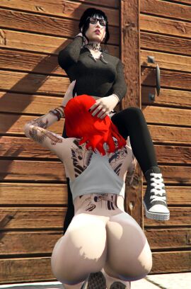 alex_domino ass big_ass black_hair eating_pussy female glasses lesbian mary_mushkin nopixel painted_nails pussy red_hair tattoos yuri