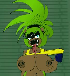 1girls breasts dark_skin female flashing flashing_breasts garbageboxxxed long_tongue navel_piercing nipple_piercing nipples open_mouth piercing ponytail saliva sega sharp_teeth sonic_(series) sonic_the_hedgehog_(comics) surge_the_tenrec third-party_edit tongue tongue_out tongue_piercing