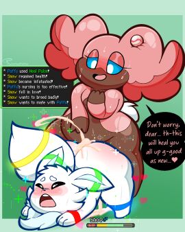 4:5 anal_penetration anthro audino blue_eyes blush bodily_fluids cum cum_inside doggy_style eevee english_text fan_character feral from_behind_position gameplay_mechanics gay gay_anal gay_sex generation_1_pokemon generation_5_pokemon genital_fluids gui healing health_bar heart_symbol hi_res homosexual homosexual_male homosexual_sex looking_pleasured male male/male male_(lore) male_only male_penetrated male_penetrating male_penetrating_male nintendo open_mouth orgasm penetration pokemon pokemon_(species) puff_(softestpuffss) sex softestpuffss sweat text yaoi