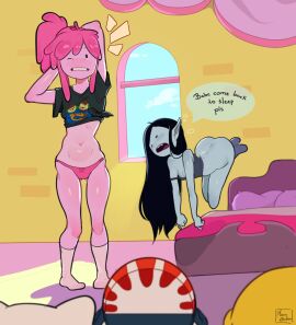 2girls 3boys adventure_time ass bottomless breasts clownsnguns female finn_the_human jake_the_dog male marceline marubokoo panties peppermint_butler princess_bubblegum tagme