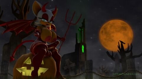 bat bat_wings castle female flying full_moon halloween halloween_costume jack-o'-lantern moon moonlight night night_sky red_moon sky star_(sky) starry_sky tail weapon wings