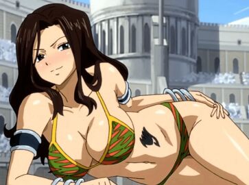 1girls anime_screencap belly_tattoo bikini black_tattoo brown-haired_female brown_hair cana_alberona fairy_tail fairy_tail_mark female female_focus female_only screencap solo tattoo