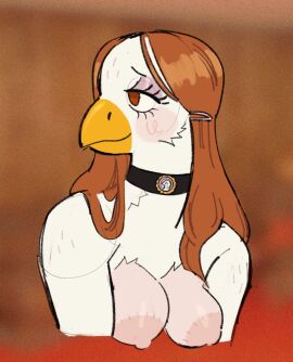 2023 2d 2d_(artwork) 2d_artwork anthro areola areolae avian beak bird blush blushing blushing_female breasts brown_hair bust chicken chicken_girl choker chuck_e_cheese_(franchise) cute digital_art digital_drawing_(artwork) digital_media_(artwork) female furry furry_female galliform gallus_(genus) helen_henny long_hair mascot nipples peachybattybutt phasianid white_feathers