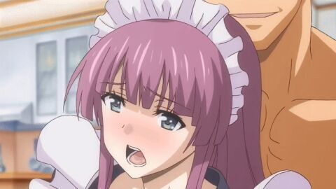 10s 1boy 1girls 2017 animated blush bouncing_breasts bra breasts female from_behind groping_breast headdress highres large_breasts long_hair maid maid_apron maid_headdress nipples open_clothes purple_hair tagme toriko_no_(series) toriko_no_kusari toya_shiori