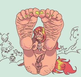 anus cellulite cock feet female foot_fetish furry futa_only futanari glasses green_eyes green_lips green_nails intersex my_little_pony orange orange_body orange_fur orange_skin penis pony red_hair solo solo_female solo_futa unicorn waltsmest