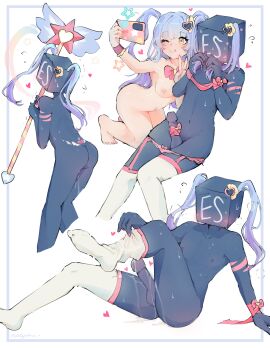 1boy 1girls 2d 2d_(artwork) blush blushing cum esgoo female femboy floating_heart heart hearts limbus_company lobotomy_corporation magical_girl male multiple_images phone precum project_moon queen_of_hatred thigh_highs youtuber