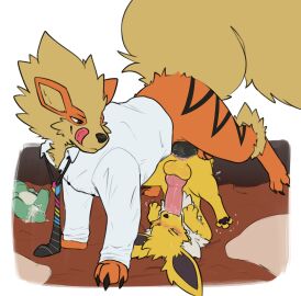 2024 2boys absurd_res anal anal_sex animal_genitalia arcanine balls eeveelution furry game_freak gay gay_anal gay_sex generation_1_pokemon genitals hi_res jolteon knot male male_jolteon male_only nintendo no_humans oral penetration pokemon pokemon_(species) size_difference vekrott