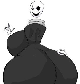 2d 2d_(artwork) back_view big_ass big_breasts big_butt breasts breasts_bigger_than_head fem_gaster female floating_hands gaster rule_63 scarmentor small_waist solo solo_female thick_thighs tight_dress undertale undertale_(series) white_background xxturkiaxx
