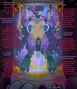 animal_humanoid ankle_chain avian avian_humanoid avian_legs big_penis bird_humanoid blindfold body_jewelry bondage bound breasts bubble caption chained chains claws collar deity dialogue english_text feathered_wings feathers feet futanari gem genital_jewelry genitals harvesting head_wings hi_res humanoid intersex liquid machine milking_machine mind_alteration multiple_orgasms no_humans offscreen_character orgasm overstimulation penile_spines penis penis_bondage penis_milking_machine permanent_bondage permanent_sensory_deprivation prolonged_stimulation purple_body purple_feathers sandentwins solo suspended_animation suspension talons tank_(container) text toes tube_in_mouth unusual_anatomy unusual_anatomy_placement unusual_genitalia unusual_wing_placement wings worldbuilding