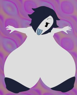 2021 3d black_hair black_nipples blender breasts color_background female ghost_girl huge_breasts looking_at_viewer spooki_(guacamolemuffler) spooki_(squidly) squidly tongue tongue_out white_skin