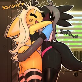 1:1 amphibian anthro antlers axolotl big_ears big_penis black_body black_skin blonde_hair clothing crop_top deer duo erection fur genitals grey_hair hair heart_symbol hi_res horn hug huge_cock legwear licorice_(oxyoxyoxyox) long_hair male male/male mammal marine mole_salamander oxyoxyoxyox pattern_clothing pattern_legwear penis salamander shirt striped_clothing striped_legwear stripes t-shirt thigh_highs thong toffee_(oxyoxyoxyox) topwear underwear yellow_body yellow_fur