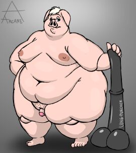 2024 absurd_res animal_genitalia animal_penis anthro arkaneanarchist_(artist) ass bald balls belly big_ass big_belly big_breasts big_butt blue_eyes breasts colored curled_tail digital_drawing_(artwork) digital_media_(artwork) dildo domestic_pig equine_genitalia equine_penis facial_hair fatpad fupa genitals hair hand_on_object hi_res holding_dildo holding_object holding_sex_toy huge_ass huge_butt huge_hips huge_thighs humanoid_genitalia humanoid_penis hyper hyper_dildo hyper_sex_toy looking_at_viewer male male_with_breasts mammal micropenis moobs navel nipples nude obese obese_anthro obese_male overweight overweight_anthro overweight_male penis pig pink_body pink_skin pubes rear_view sex_toy shaded simple_background small_penis smile solo standing suid suina sus_(pig) tail thick_thighs watermark white_hair wide_hips
