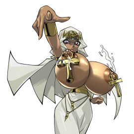 ankh big_breasts bimbo breasts dark-skinned_female dark_skin female gigantic_breasts huge_breasts huge_nipples hyper_breasts ishizu_ishtar isis_ishtar lactation large_breasts milk nipple_piercing nipples piercing rochestedorm topless yu-gi-oh! yu-gi-oh!_duel_links yu-gi-oh!_duel_monsters