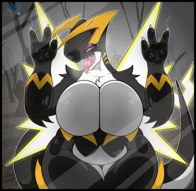 2025 absurd_res against_surface anthro big_breasts black_body blazkenzxy bodily_fluids breast_squish breasts digital_drawing_(artwork) digital_media_(artwork) dragon fangs female heart_eyes heart_symbol hi_res in_heat looking_at_viewer markings multicolored_body mythological_creature mythological_scalie mythology on_glass orserk pal_(species) palworld pocketpair saliva scalie signature simple_background solo squish teeth thick_thighs tongue tongue_out white_body wide_hips yellow_body