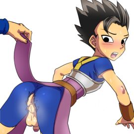 anus ass balls cabba dragon_ball dragon_ball_super edit edited embarrassed femboy flaccid flaccid_penis lifting_skirt looking_back male male_only musk penis surprised sweat taint testicles yaoi