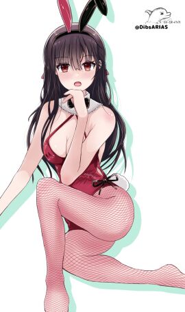 1girls 2d 2d_(artwork) artist_name ass black_hair breasts bunny_ears bunnysuit cleavage clothed date_a_live dibs_arias female female_only fishnets light-skinned_female light_skin long_hair looking_at_viewer medium_breasts red_eyes solo solo_female thighs tokisaki_kurumi