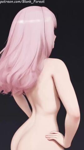 ai_generated areolae ass_visible_through_thighs bangs barefoot black_bow blank_forest blue_eyes blunt_bangs blush bow breasts breasts_apart closed_mouth collarbone completely_nude dancing eyebrows_visible_through_hair feet female fujiwara_chika full_body gradient gradient_background grey_background groin hairbow hands_on_own_chest hands_up kaguya-sama_wa_kokurasetai_~tensai-tachi_no_renai_zunousen~ large_breasts long_hair looking_at_viewer music music_video navel nipples nude patreon_username pink_hair pussy shiny shiny_skin sidelocks simple_background smile solo standing stomach tagme thighs toes video