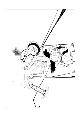 1boy after_anal anus asahina_yoshitoshi barefoot blue_archive censored completely_nude dildo doodle_sensei_(blue_archive) female gaping greyscale head_wings highres koharu_(blue_archive) long_hair low_wings lying male monochrome mosaic_censoring nude on_side on_stomach open_door scat sensei_(blue_archive) sex_toy sweat toilet trembling wings