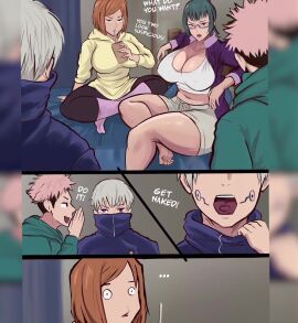 2boys2girls arachnart big_ass big_breasts blowjob bubble_ass dialogue foursome green_hair hypnosis jujutsu_kaisen maki_zenin nobara_kugisaki orange_hair pink_hair pounded_from_behind secret_comics tagme toge_inumaki undressing video voice_acted white_hair yuji_itadori