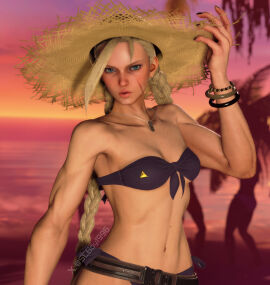 1girls 3d beach bikini blonde_hair blue_eyes breasts cammy_white cammy_white_(street_fighter_6) capcom female female_only game_screenshot hat official_alternate_costume scar screenshotboy96 small_breasts solo solo_female street_fighter street_fighter_6 tagme
