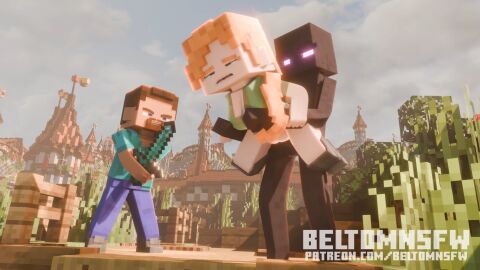 1boy 1girls 3d alex_(minecraft) anal anal_sex being_watched beltomnsfw big_breasts blender blender_(software) blender_eevee blue_eyes breasts carrying carrying_partner cuckold detailed_background enderman eye_contact female glowing_eyes green_eyes male minecraft public purple_eyes scared square_head steve_(minecraft) sword