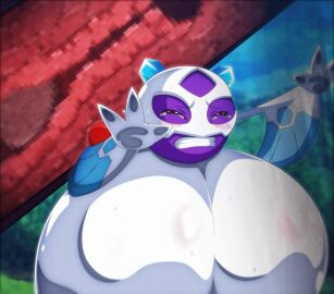 1boy 1girls ambiguous_penetration animated areolae big_breasts big_penis blush breasts censored_penis clenched_teeth closed_eyes female female_focus froslass gigantic_breasts heldron_(artist) huge_breasts hyper_breasts inside_view male nintendo penis pokemon pokemon_dppt pokephilia sex sex_from_behind sweat tagme tears topless unseen_male