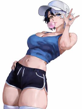 1girls 2d baseball_cap big_boob big_boobs big_breast big_breasts big_tit big_tits big_titties breasts bubble_gum cap casual cleavage clothed clothed_female exercise_clothing female female_only gym_clothes headphones insomn_bion insomniaboin luna_snow luna_snow_(marvel_rivals) marvel marvel_comics marvel_rivals midriff navel no_nudity tank_top thick_thighs thighhighs