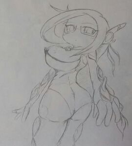 1girls ass ass_focus barely_contained blush bodysuit breasts cleavage coppermine_(battle_cats) earpiece extremely_long_hair female firm_breasts galaxy_gals giraffe_one6006 glasses hair_ornament huge_breasts large_breasts light_skin long_hair looking_at_viewer looking_back neutral_expression nyanko_daisensou pencil_(artwork) plugsuit ponytail sideboob standing teenager the_battle_cats thick_thighs thighs tight_clothing traditional_media_(artwork)