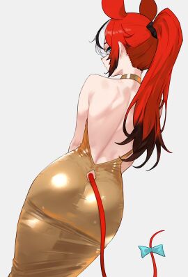ass ass_focus ass_in_dress bluefield dress gold_clothing gold_dress golden_dress golden_week hakos_baelz hololive hololive_english hololive_english_-council- hololive_english_-promise- tagme tail tail_through_clothes virtual_youtuber