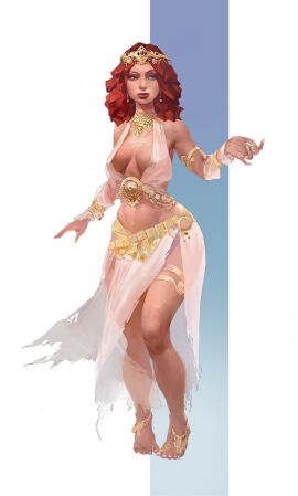 belly_dancer belly_dancer_outfit dancer dancer_outfit detached_sleeves female georgiev harem_girl harem_outfit jewelry long_hair original original_character red_hair tiara