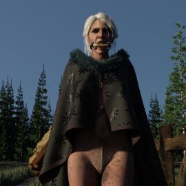 3d assmodeusbonds bondage captured captured_heroine cd_projekt_red ciri female filthy freckles gagged green_eyes light-skinned_female light_skin looking_at_viewer mascara pubic_hair pussy scar solo tattoo the_witcher_(series) the_witcher_3:_wild_hunt white_hair