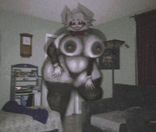 2025 analog_horror animal_humanoid anthro armwear big_breasts bikini bikini_bottom boy_kisser_(meme) breasts building clothing creepy dark_room eyeshadow felid felid_humanoid feline feline_humanoid female female_focus flashlight fur grin guhg_kemonowo house huge_breasts humanoid legwear makeup mammal mammal_humanoid meme mixed_media monster nightmare_fuel sharp_teeth smile swimwear teeth thick_thighs thigh_highs toothy_grin two-piece_swimsuit white_body white_fur