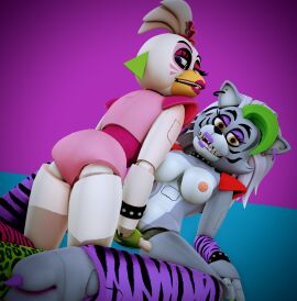 2024 2girls 3d accurate_art_style animatronic bird breasts canine female five_nights_at_freddy's five_nights_at_freddy's:_security_breach furry furry_female glamrock_chica_(fnaf) horns lesbian_sex looking_at_viewer masturbation pussy robot roxanne_wolf_(fnaf) roxyxchica seductive seductive_eyes seductive_look steel_wool_studios vaginal_masturbation wolf yuri