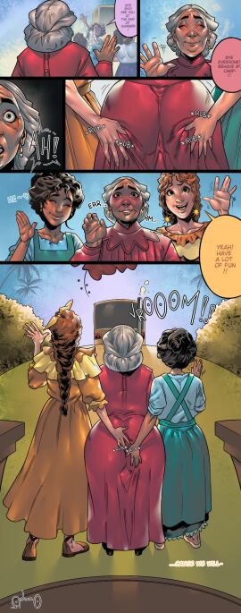 2futas alma_madrigal ashino_art ass ass_grab big_ass comic comic_page disney encanto feeling_up female fondling futa_on_female futanari gilf grandmother huge_ass incest intersex julieta_madrigal mother mother_and_daughter older older_female pepa_madrigal stealth_ass_grab text