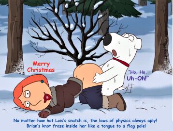 bare_ass bestiality brian_griffin christmas cucked_by_anthro doggy_style family_guy female infidelity lois_griffin snow stuck vylfgor zoophilia