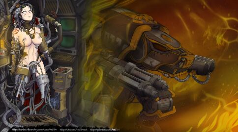 1girls adeptus_mechanicus alternate_version_available black_hair blind breast_tattoo breasts cybernetics english_text female female_only grey_eyes grey_pupils image_set imperium_of_man kef34 light-skinned_female mech mecha nipple_piercing nipples nude permanent_bondage piercing quadruple_amputee robot short_hair shoulder_tattoo solo solo_female tattoo text titan_(warhammer_40k) warhammer_(franchise) warhammer_40k warhound_titan white_eyes white_pupils