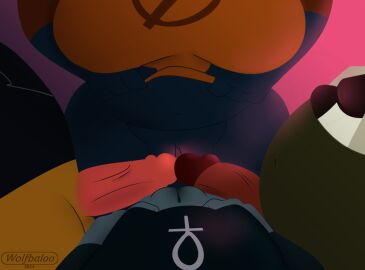 angus_delaney anthro balls bea_santello bear big_penis bottomwear bottomwear_down brown_body canid canine clothed clothing crocodile crocodilian domestic_cat felid feline felis female fox frottage gay_to_bisexual gay_to_straight gay_with_woman genitals gregg_lee group group_frottage humanoid_genitalia humanoid_penis lesbian_to_straight lesbian_with_male mae_borowski male male/female male/male mammal night_in_the_woods orientation_play overweight overweight_female overweight_male pants pants_down partially_clothed penile penis pussy reptile scalie sex simple_background tips_touching touching_pussy wolfbaloo