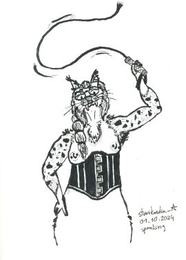 bondage breasts butt_slap clothing corset ear_piercing eyewear facial_piercing felid feline fur futanari glasses hi_res inktober intersex kinktober_2024 lingerie looking_at_viewer lynx mammal matylda_(struskawka) monochrome nipple_piercing nipples nose_piercing nose_ring piercing ring_piercing slap solo spanking struskawka taur topwear traditional_media_(artwork) whip