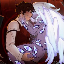 1boy1girl 2025 2d 2d_(artwork) 2d_artwork alastor_(hazbin_hotel) angel angel_girl angel_humanoid angel_wings angelicsmile arm_on_hip arm_on_leg artistic_nude artistic_nudity atmosphere atmospheric atmospheric_perspective beautiful beautiful_girl blue_eyes blush blushing_at_another blushing_at_each_other blushing_at_partner blushing_female blushing_male brown_hair brown_skin clothed/nude clothed_male clothed_male_nude_female completely_naked completely_nude completely_nude_female compliment cute cute_female dressed duo duo_focus emily_(hazbin_hotel) enjoying enjoyment eyes_covered eyes_half_open eyes_on_body eyes_open face_hold face_holding female_angel female_focus gentle gentle_smile gentleman glasses glasses_on_forehead glasses_on_head glasses_removed glowing glowing_body glowing_eyes glowing_feathers glowing_hair glowing_wings grey_skin hazbin_hotel hazbin_hotel_(season_2) hellaverse high_quality high_resolution highres holding_face holding_head holding_hip holding_hips holding_leg holding_legs holy holy_aura holy_woman hugging hugging_another hugging_each_other hugging_partner human human_alastor_(hazbin_hotel) human_male humanoid humanoid_female laying_down laying_on_floor laying_on_ground leg_grab looking_at_another looking_at_each_other looking_at_partner male/female male_focus naked naked_female nude_female nude_female_clothed_male nudity nudity_female nudity_girl on_the_floor on_the_ground peaceful radiojoy relaxed relaxed_expression relaxed_pose relaxing ritual seraph seraph_(angel) shining_eyes shiny shiny_ass shiny_body shiny_hair shiny_skin shiny_thighs shy shy_expression shy_female shy_smile straight vivziepop white_hair white_wings winged_humanoid wings wings_folded wings_on_back wings_on_head