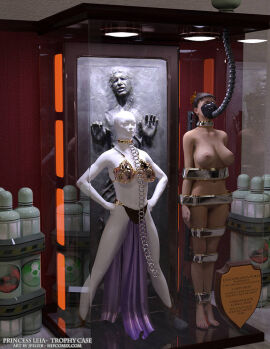 3d bound bound_arms bound_legs carbonite completely_nude female han_solo mannequin nude nude_female princess_leia_organa star_wars thejpeger trophy_case