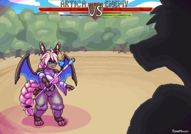 animated anthro ass big_breasts blonde_hair blue_eyes bodily_fluids braided_hair breasts cum cum_covered cum_inside defeated destroyed_clothing digital_media_(artwork) duo female fight gameplay_mechanics genital_fluids genitals gui hair health_bar magic_user male male/female messy multiple_poses nipples nude pixel_(artwork) pixel_animation pose rennmoose short_stack slideshow staff tail vagina versus vulva wings