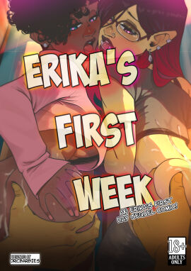 1girls 2d_(artwork) 3boys ass ass_grab black_hair black_lipstick blue_eyes comic_cover cum dark-skinned_female dark_skin earrings english_text erika's_first_week erika_(orcbarbies) fangs female femboy filly_(orcbarbies) fucked_from_behind girly glasses goth goth_femboy green_skin heart-shaped_pupils hi_res long_hair looking_back male male_on_femboy narrowed_eyes nose_piercing open_mouth orc orc_femboy orc_male orcbarbies original original_character original_characters pleasure_face red_hair sex text two-tone_hair