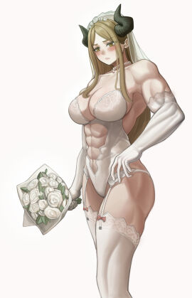 1girls bigger_female breasts bride creamkb female garter_belt girlfriend large_breasts leotard light-skinned_female light_skin mature mature_female milf muscular muscular_abdomen muscular_abs muscular_female original_character rose roses solo tall_female taller_female tomboy tomboy_milf wedding_dress