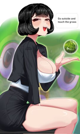 1girls breasts cleavage duolingo english_text female female_only large_breasts light-skinned_female light_skin looking_at_viewer original original_character skirt solo text the_glass_girl thighs vvarstromig