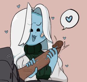 1boy 1girls 2024 artist_name bandaid bandaid_on_cheek big_breasts big_penis black_eyes blue-skinned_female blue_hearts blue_skin blush both_hands_on_cock breasts brown-skinned_male brown_skin clothed clothed_female clothed_male clothing coat dark-skinned_male dark_skin duo female female_focus fully_clothed fully_clothed_female green_sweater handjob heart hearts_around_head highmate_(rimworld) long_hair long_sleeves looking_at_penis male male/female masturbation motion_lines open_mouth penis penis_out penismaster48 plain_background rimworld simple_background sleeves smile solid_color_background speech_bubble spoken_heart straight sweater turtleneck twitter_username veiny_penis watermark white_coat white_hair white_sleeves