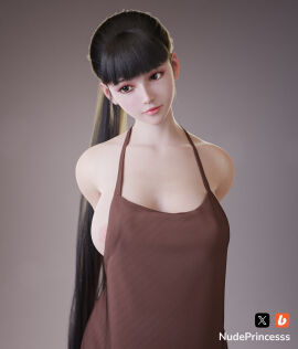3d 3d_model 3dcg 3dx apron_only asian bangs blender_(software) breasts busty cute eve_(stellar_blade) female half_naked natural_breasts nudeprincesss photoshop ponytail shift_up softcore solo stellar_blade teenager very_long_hair