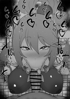1boy 1girls :>= aqua_(konosuba) bare_shoulders big_breasts big_penis black_and_white blowjob blush breasts censored dark-skinned_male dark_skin detailed_background drooling erect_nipple eyelashes fellatio female heart heart-shaped_pupils human indoor inside interracial kneeling kono_subarashii_sekai_ni_shukufuku_wo! kurotama long_hair looking_at_viewer male male_pov nipple_bulge oral oral_sex penis ponytail pov room saliva shiny shiny_skin sound_effects squatting straight sweat text tied_hair tongue tongue_out vein veins veiny veiny_penis very_long_hair