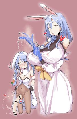 1futa 1girls animal_ears aphrodisiac aphrodisiac_liquid arm_cuffs balls balls_bra bangs bangs_between_eyes blue_gloves blue_hair blush blush_lines blushing bow bow_in_front braid braided_hair braided_twintails breast_size_difference breasts bunny_ears bunny_girl carrot carrot_hair_ornament censored censored_penis clothed clothing detached_sleeves dress duo embarrassed erection female flailing fully_clothed fur_collar fur_cuffs futanari gloves hair_between_eyes heart hearts height_difference hololive hololive_japan huge_breasts huge_cock humanoid humanoid_penis imminent_handjob imminent_incest imminent_sex incest intersex kemono kemonomimi large_breasts leebongchun light-skinned_female light-skinned_futa light_skin liquid long_hair long_penis low_ponytail mature mature_female milf mostly_clothed mother_and_daughter narrowed_eyes pekomama penis pink_background precum presenting_penis rabbit_ears rabbit_girl red_eyes shoulderless_shirt single_braid size_difference slit_eyes small_breasts standing steam steaming_body steamy steamy_penis sweat sweatdrop turtleneck twin_braids twitching_penis two-tone_hair usada_pekora usada_pekora_(1st_costume) virtual_youtuber white_dress white_hair wrist_cuffs yellow_bow